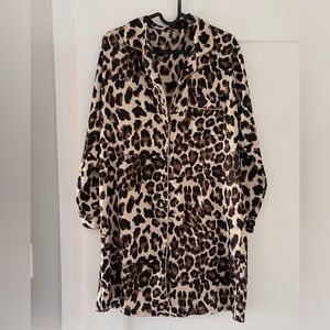 Leopard Print Long Sleeve Botton Down Shirt Loose Blouse